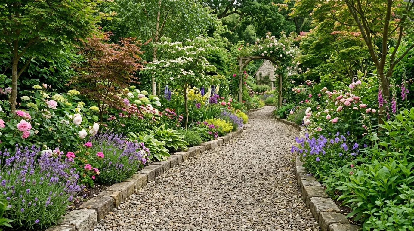 Curved Walkway With Soft Shrubs